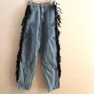 Vintage Jou Jou 90s Womens Size 9/10 Denim Blue Jeans Suede Fringe Boho Cowgirl